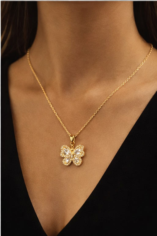 Pavira Luxe Butterfly Crystal Pendant Necklace