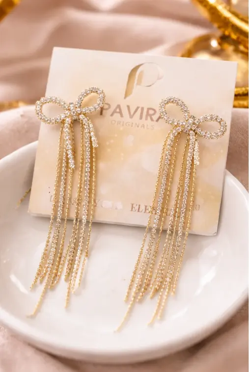 Pavira Luxe Crystal Bow Tassel Earrings