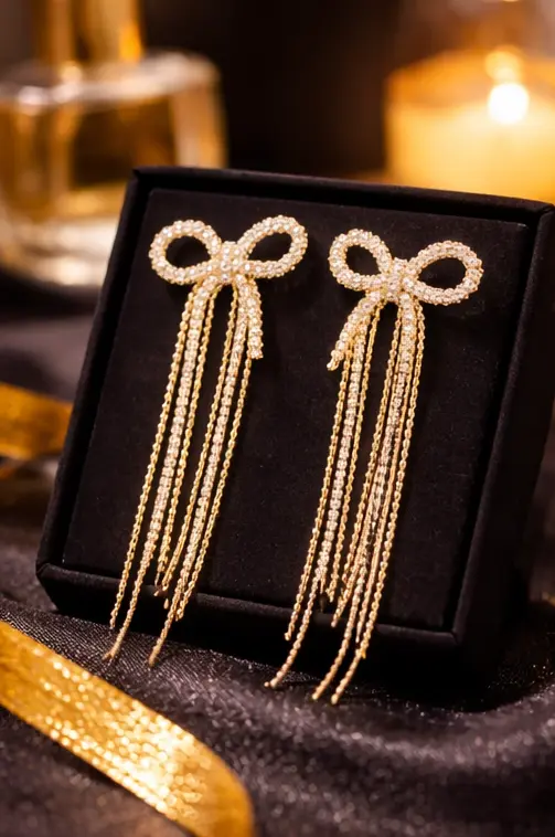 Pavira Luxe Crystal Bow Tassel Earrings