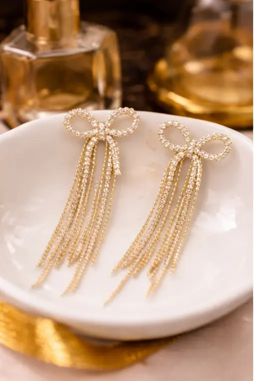 Pavira Luxe Crystal Bow Tassel Earrings