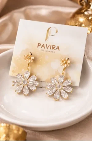 Pavira Bloom Zircon Floral Drop Earrings