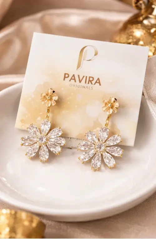 Pavira Bloom Zircon Floral Drop Earrings