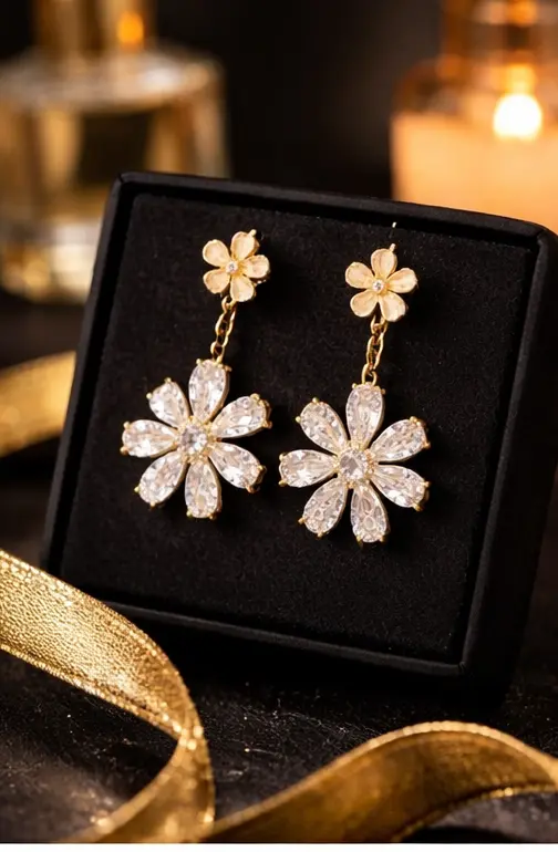 Pavira Bloom Zircon Floral Drop Earrings