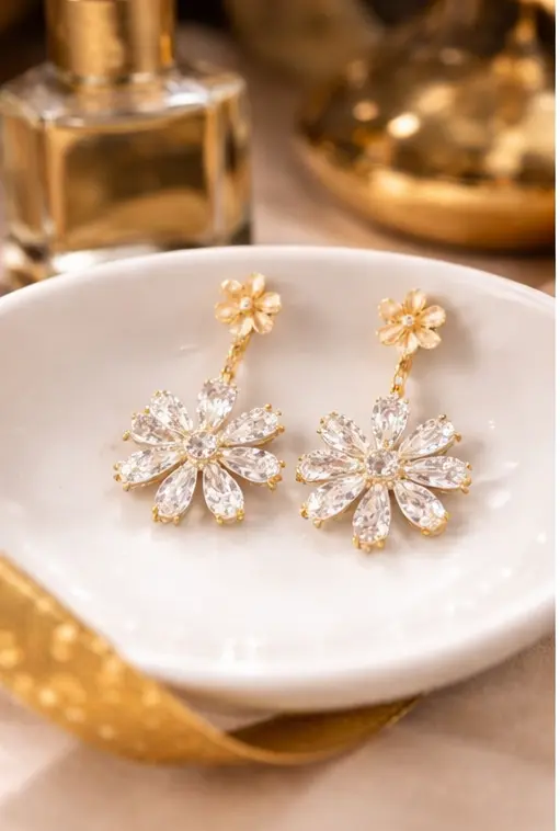 Pavira Bloom Zircon Floral Drop Earrings