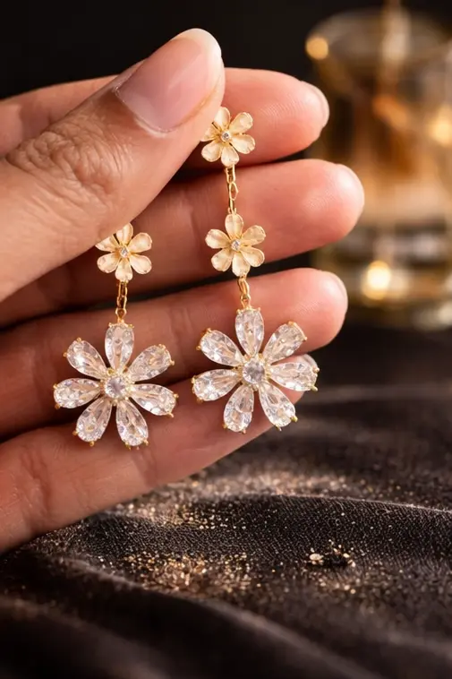 Pavira Bloom Zircon Floral Drop Earrings
