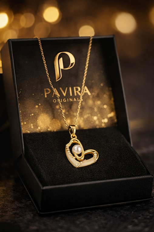 Pavira Elegant Heart Pearl Pendant Necklace
