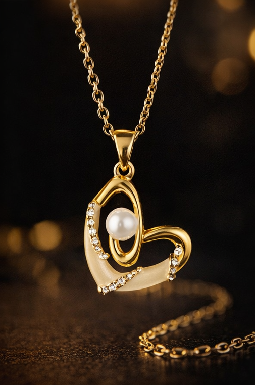 Pavira Elegant Heart Pearl Pendant Necklace