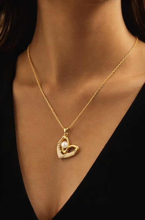 Pavira Elegant Heart Pearl Pendant Necklace