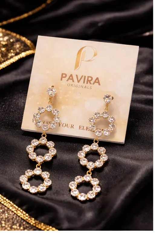Pavira Luxe Triple Halo Zircon Drop Earrings