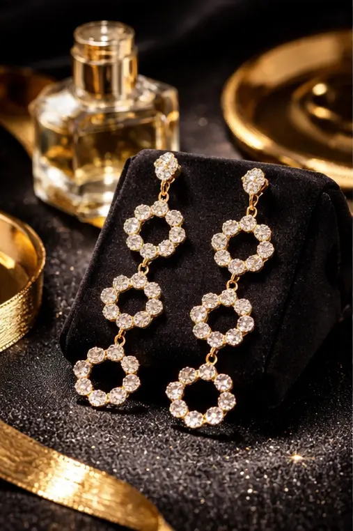 Pavira Luxe Triple Halo Zircon Drop Earrings