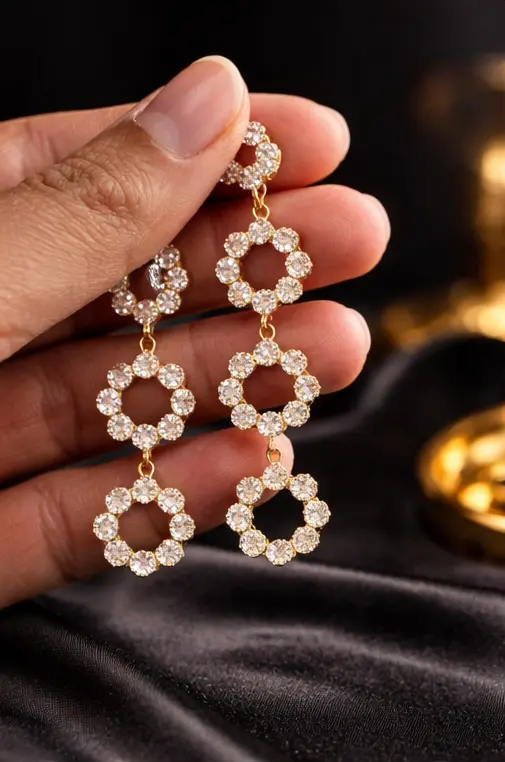 Pavira Luxe Triple Halo Zircon Drop Earrings