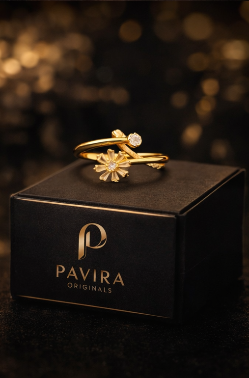 Pavira Bloom Twist Gold-Plated Stainless Steel Ring