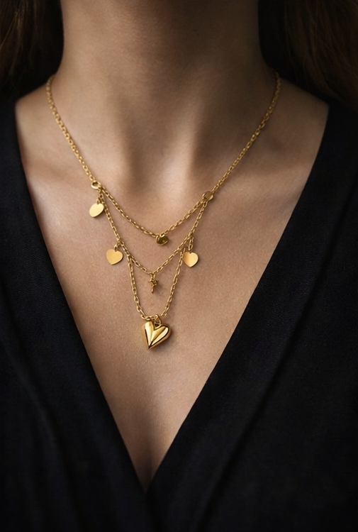 Pavira Originals Layered Heart Charm Necklace