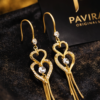 Pavira Originals Gold-Tone Double Heart Crystal Tassel Drop Earrings