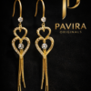 Pavira Originals Gold-Tone Double Heart Crystal Tassel Drop Earrings