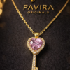Pavira Originals Pink Crystal Heart Key Pendant Necklace
