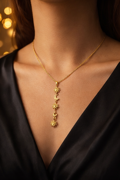 Celestial elegance from Pavira Originals Celestial Sun & Moon Gold Pendant Necklace