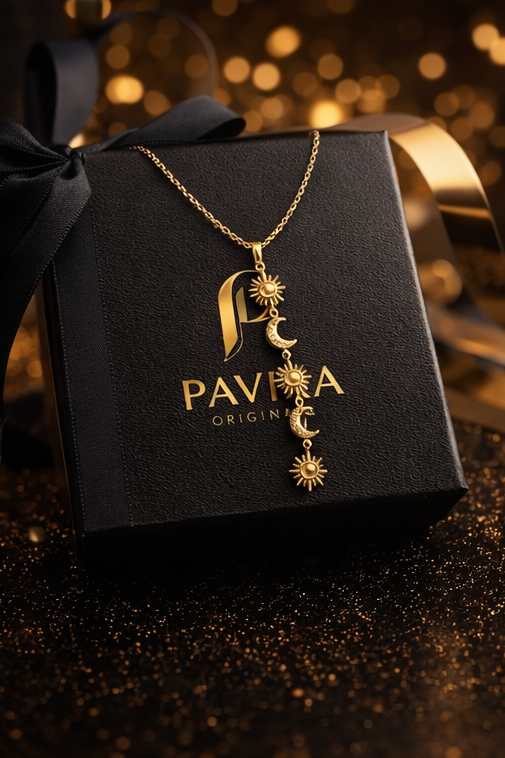 Celestial elegance from Pavira Originals1 Celestial Sun & Moon Gold Pendant Necklace