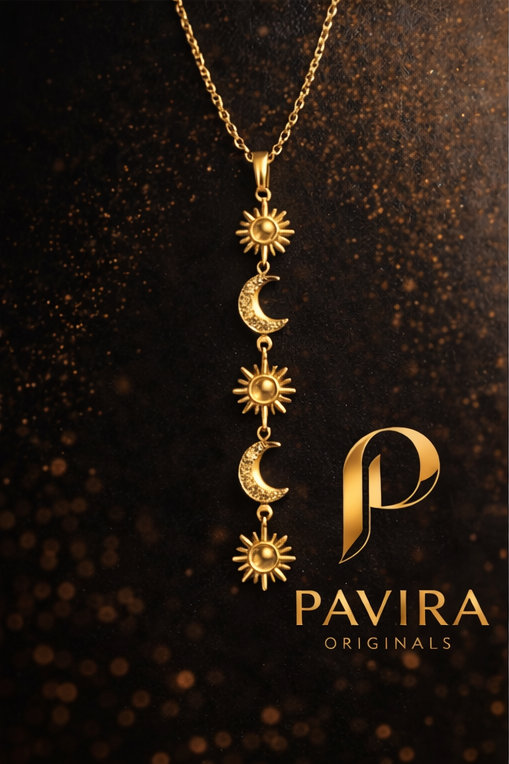 Celestial elegance from Pavira Originals2 Celestial Sun & Moon Gold Pendant Necklace
