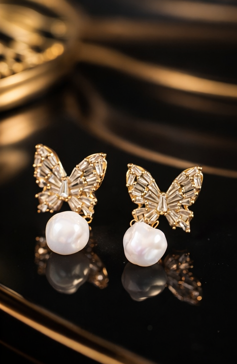 Pavira Luxe Butterfly Pearl Earrings