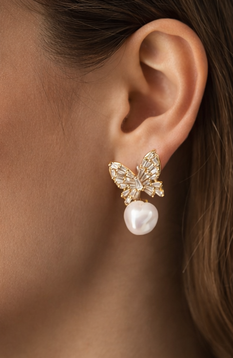 Pavira Luxe Butterfly Pearl Earrings