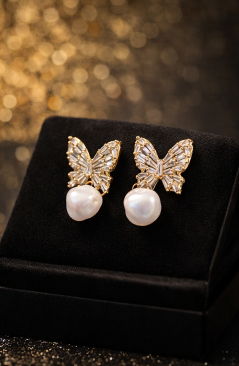 Pavira Luxe Butterfly Pearl Earrings