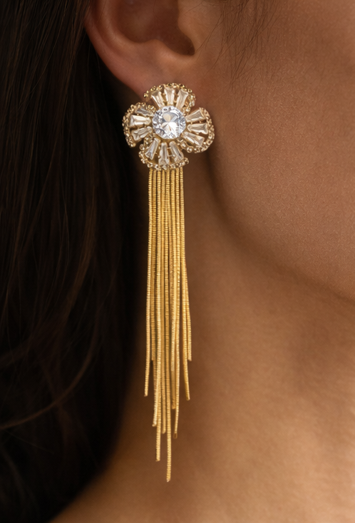 Pavira Originals Floral Tassel Statement Earrings