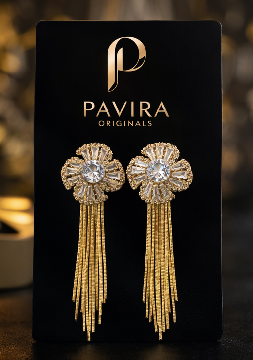 Pavira Originals Floral Tassel Statement Earrings